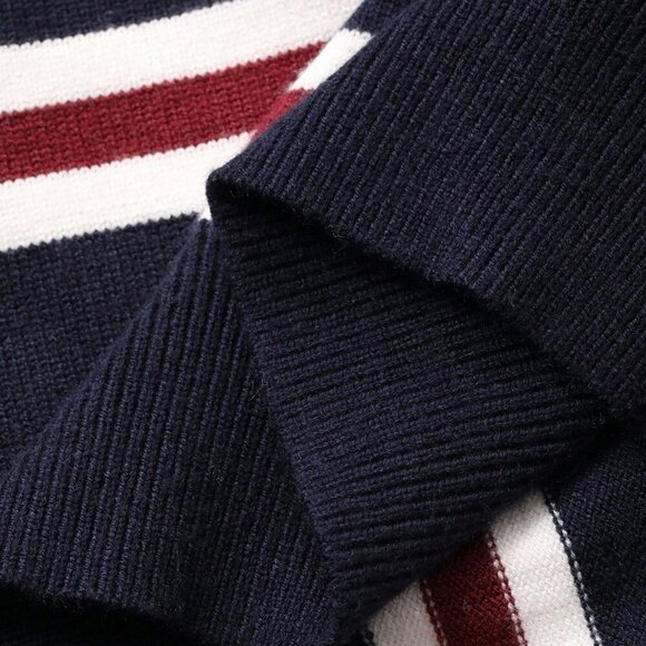 Navy Blue Casual Women's collar Striped knit Sweater top - Picture 7 of 7